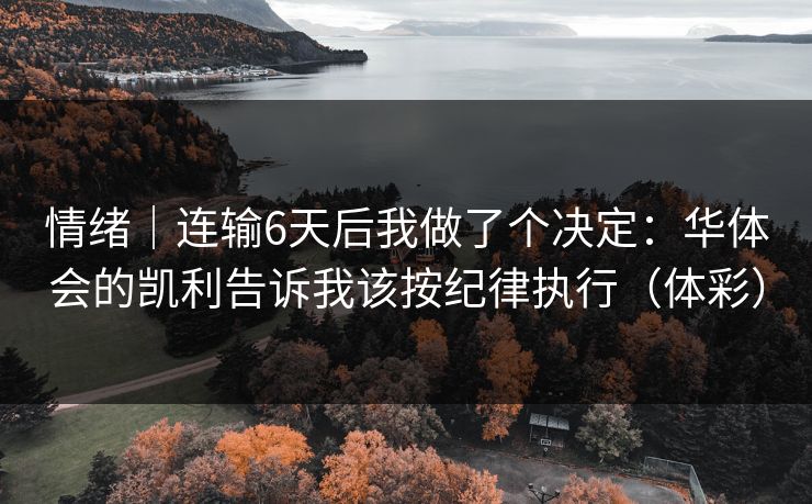 情绪｜连输6天后我做了个决定：华体会的凯利告诉我该按纪律执行（体彩）