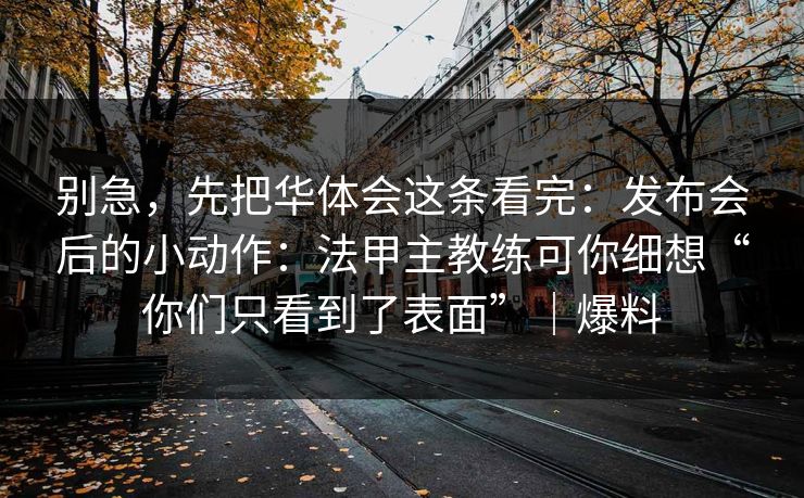 别急，先把华体会这条看完：发布会后的小动作：法甲主教练可你细想“你们只看到了表面”｜爆料