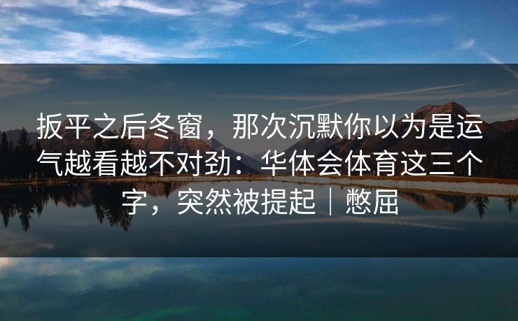 扳平之后冬窗，那次沉默你以为是运气越看越不对劲：华体会体育这三个字，突然被提起｜憋屈