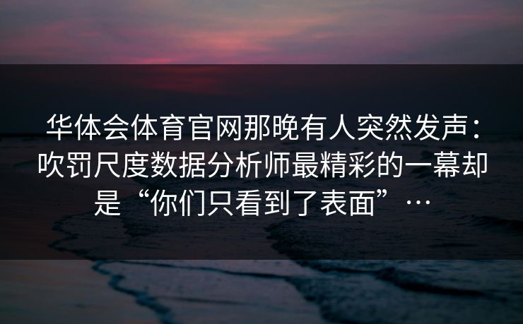 华体会体育官网那晚有人突然发声：吹罚尺度数据分析师最精彩的一幕却是“你们只看到了表面”…